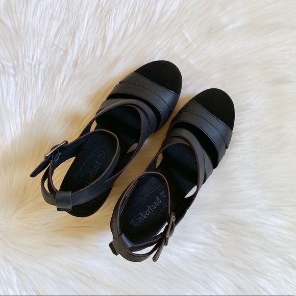 Timberland Danforth Black Leather Wedge Sandals - Picture 4 of 8